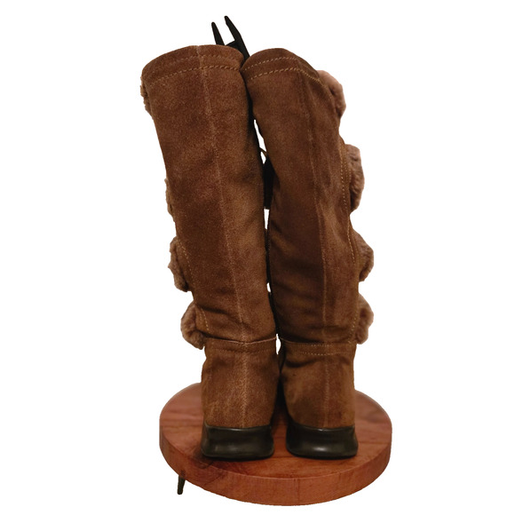 Sonoma Brown Suede Tall booths with Ties Faux Fur Size 6 Boho - Picture 4 of 9